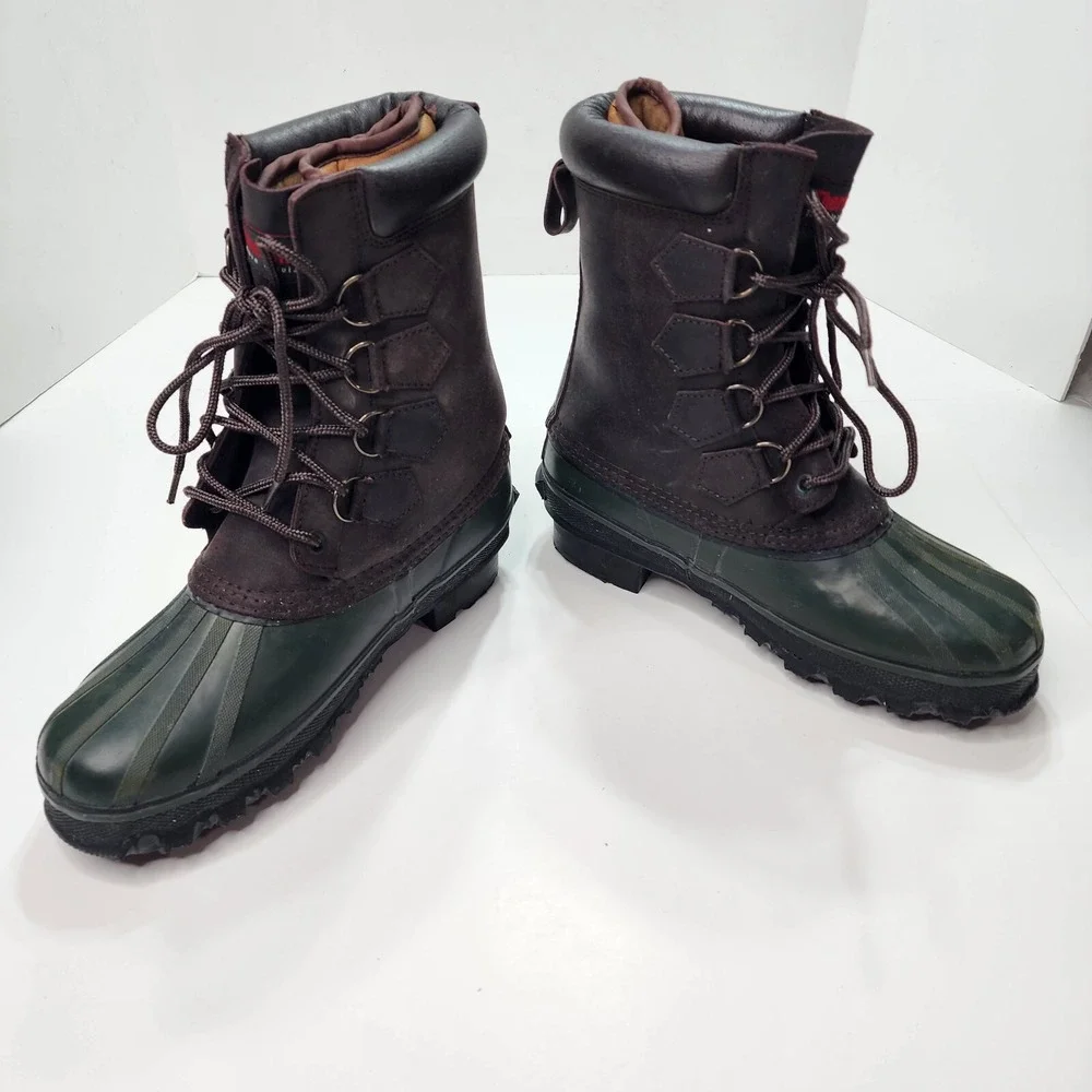 Ducks Unlimited Boots Mens 8 Black Green Leather Rubber Thermolite Steel Shank